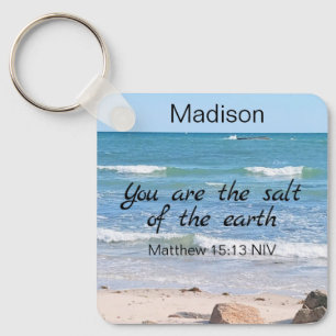 Salt of the Earth Photo of Ocean Bible Verse Keychain