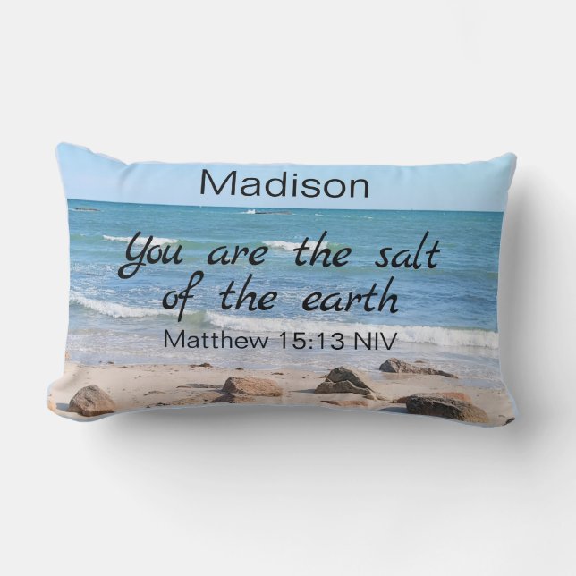 Salt of the Earth Photo of Ocean Bible Verse Lumbar Pillow (Front)