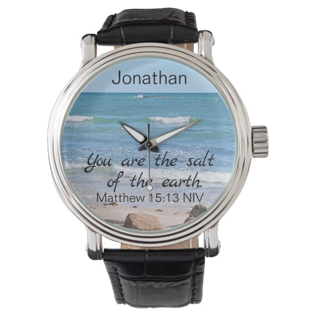 Salt of the Earth Photo of Ocean Bible Verse Watch (Front)