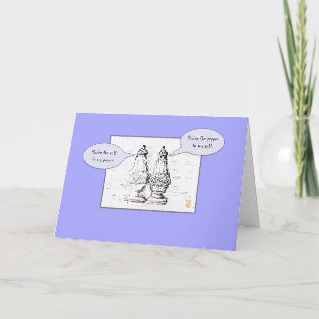 Salt & Pepper on Periwinkle Romantic Anniversary Card (Front)