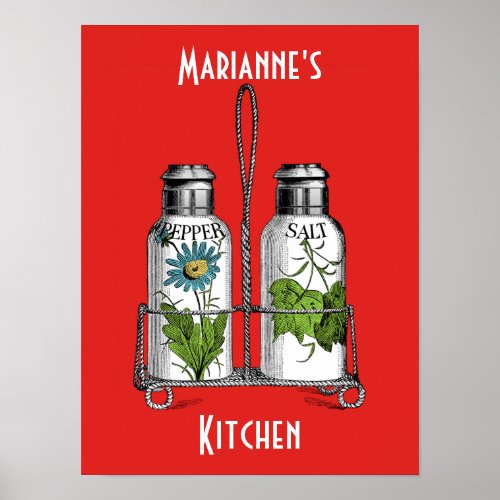 Salt  Pepper on Red for the Kitchen 12 x 16 Poster