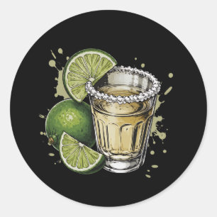 Salt Rim Tequila Shot with Lime Illustration Classic Round Sticker