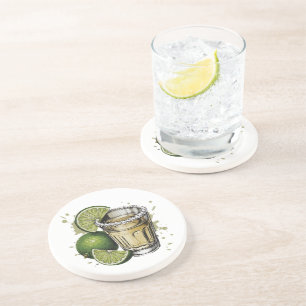 Salt Rim Tequila Shot with Lime Illustration Coaster