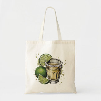 Salt Rim Tequila Shot with Lime Illustration Tote Bag