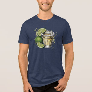 Salt Rim Tequila Shot with Lime Illustration Tri-Blend Shirt