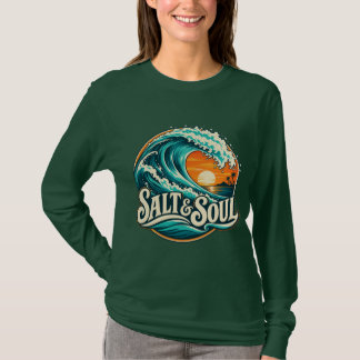 Salt & Soul – Retro Ocean Wave and Sunset T-Shirt