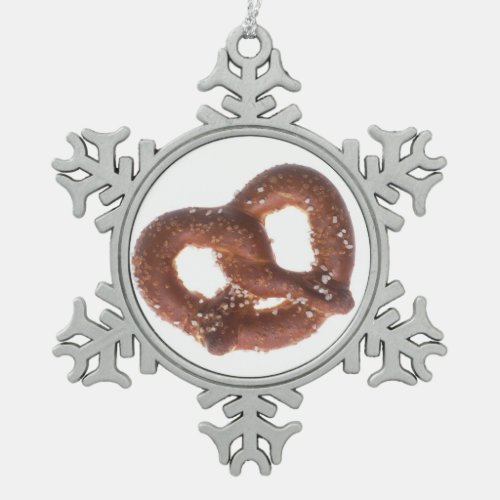 Salted Pretzel Snowflake Pewter Christmas Ornament