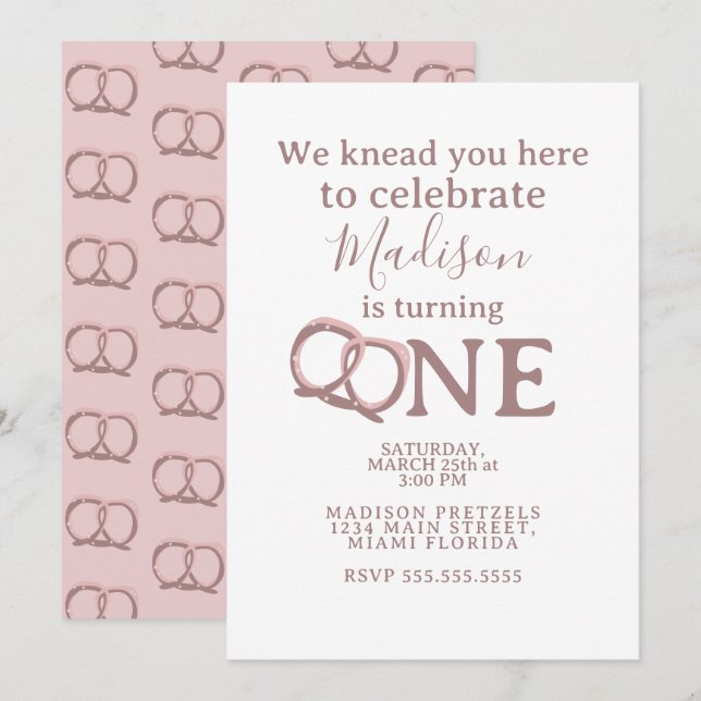 Salted Pretzel Twist 1st Birthday Party Invitation (Front/Back)