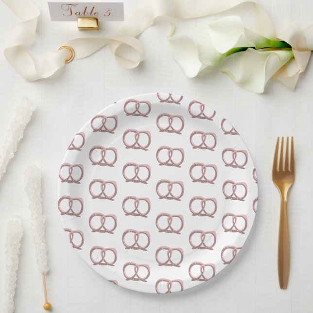 Salted Pretzel Twist Pattern Party  Paper Plates (Wedding)