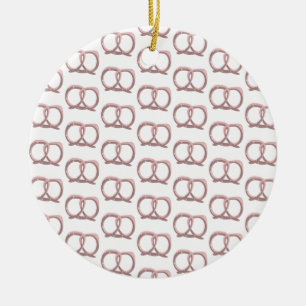 Salted Pretzel Twist Pattern Pink  Ceramic Ornament