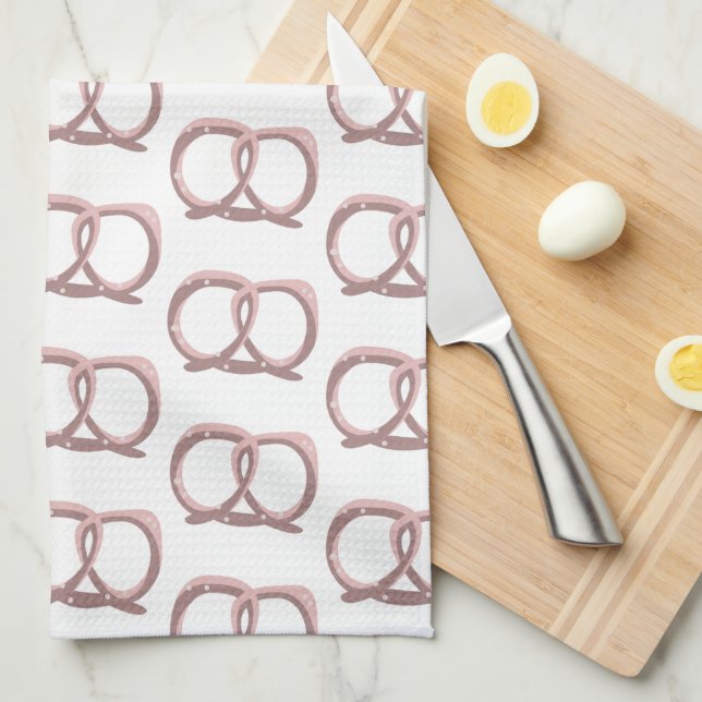 Salted Pretzel Twist Pattern Pink Kitchen Towel (Quarter Fold)