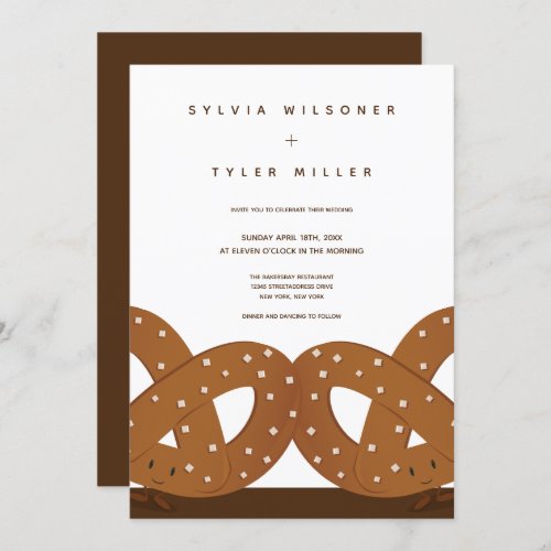 Salted Pretzels Wedding White Brown Vertical Invitation