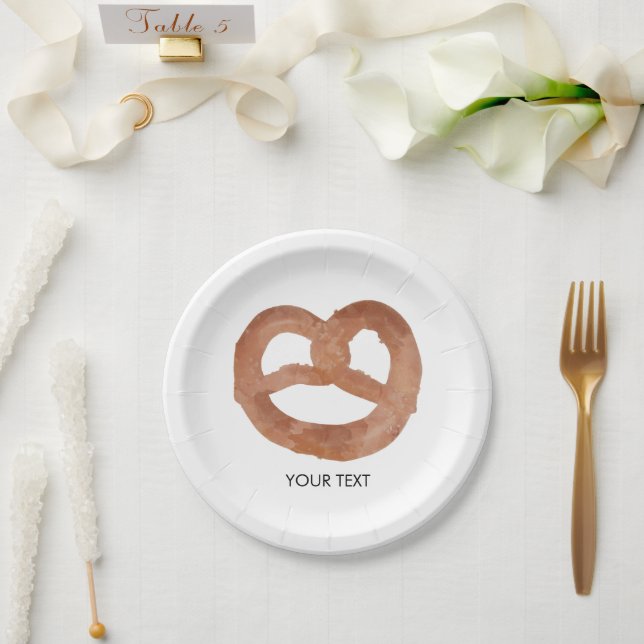 Salted Soft Pretzel Custom Text Paper Plates (Wedding)