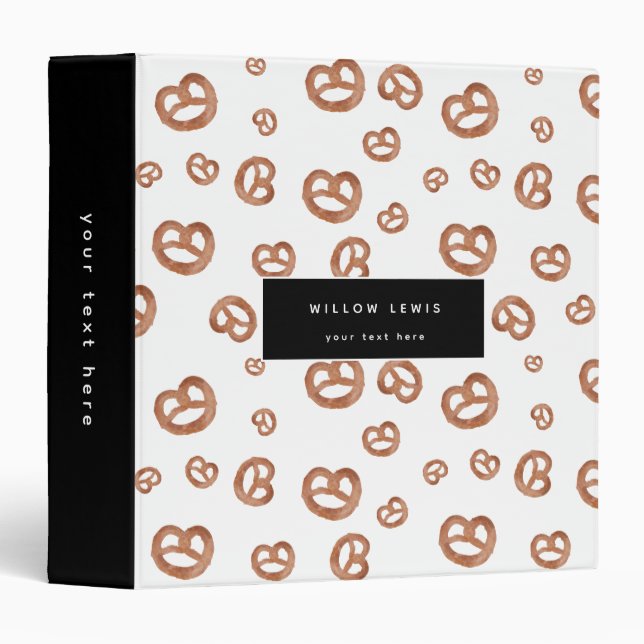 Salted Soft Watercolor Pretzel Pattern Recipe 3 Ring Binder (Front/Spine)