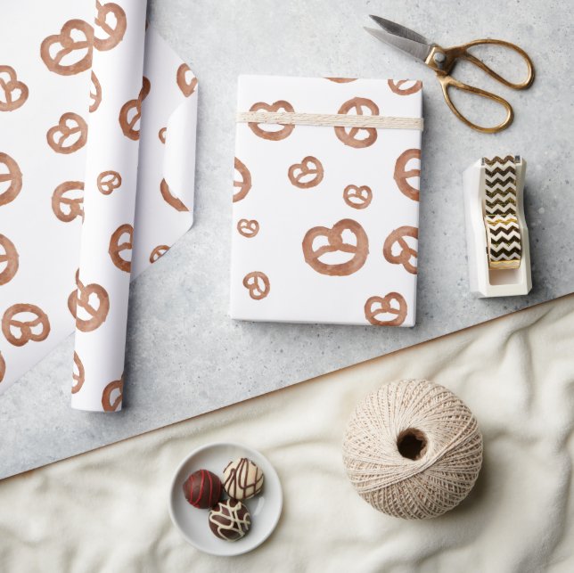 Salted Soft Watercolor Pretzel Pattern Wrapping Paper (Crafts)
