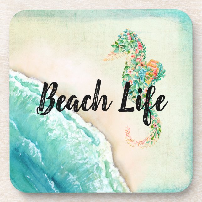 Saltwater Beach Life Seahorse Beverage Coaster (Front)