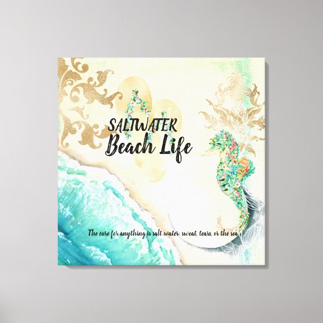 Saltwater Beach Life Seahorse Faux Canvas Print (Front)