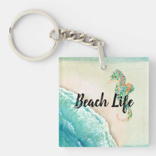 Saltwater Beach Life Seahorse  Keychain