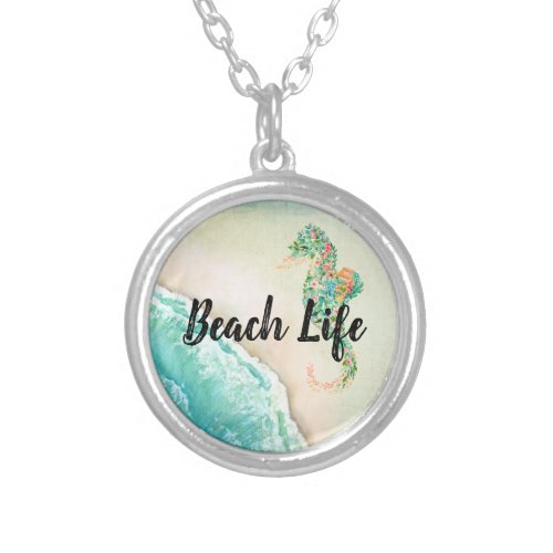 Saltwater Beach Life Seahorse  Silver Plated Necklace