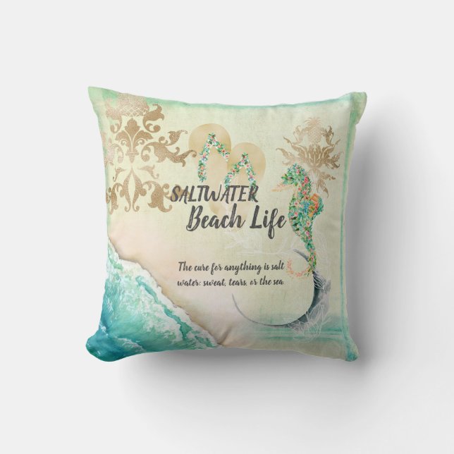 Saltwater Beach Life  Throw Pillow (Front)