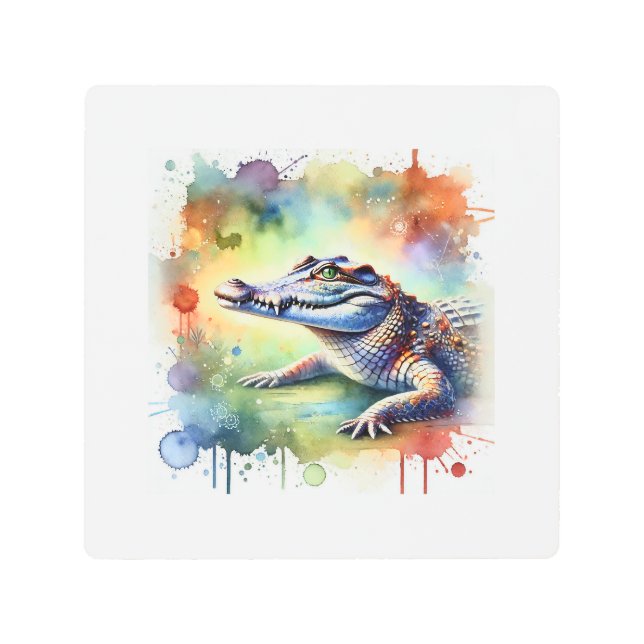 Saltwater Crocodile 130724AREF103 - Watercolor Metal Print (Front)