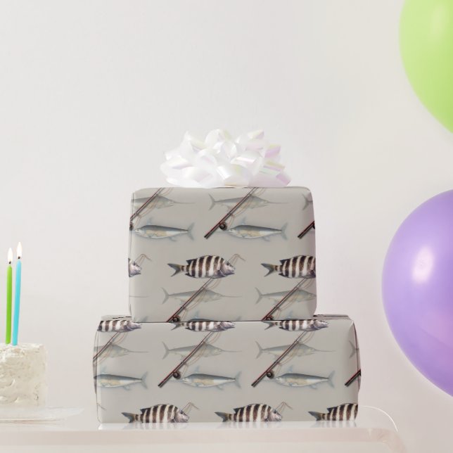 Saltwater Fish Offshore Fishing Rod Masculine Wrapping Paper (Party Gifts)