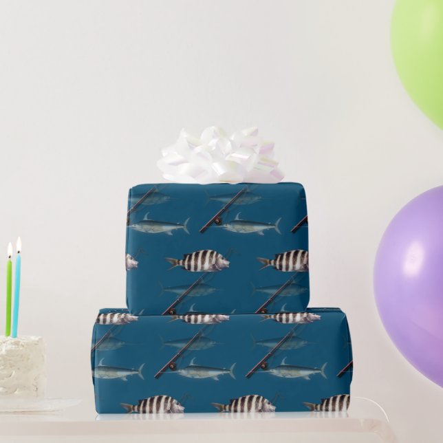 Saltwater Fish Offshore Fishing Rod Masculine Wrapping Paper (Party Gifts)