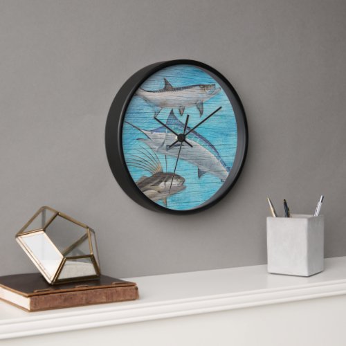 Saltwater Fish Trio Blue Wood Clock
