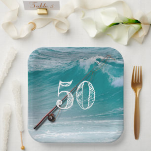 Saltwater Fisherman Custom Age Birthday Paper Plates