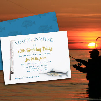 Saltwater Fishing Adult Male Birthday Party Invitation by millhill at Zazzle