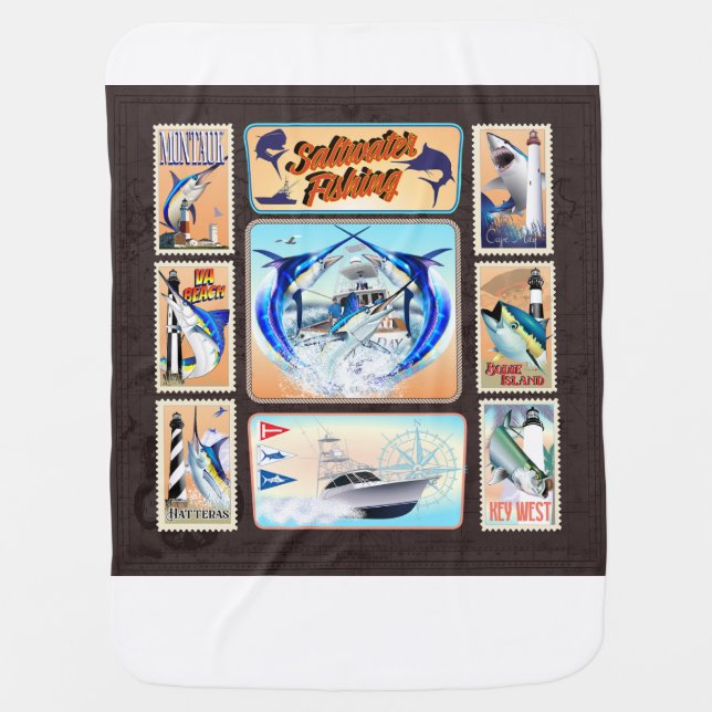 Saltwater Fishing Lighthouses Baby Blanket (Front)