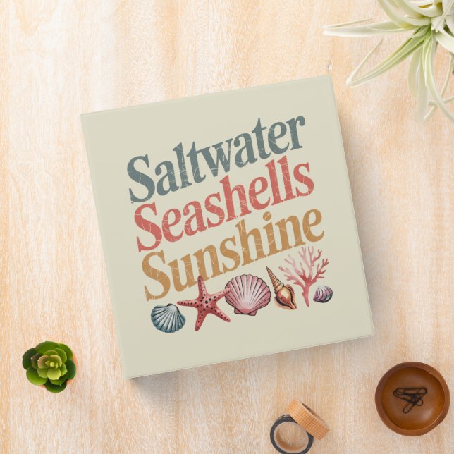 Saltwater Seashells Sunshine Summer Beach Vacation 3 Ring Binder (In Situ)