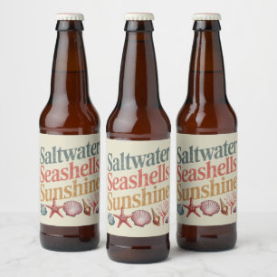 Saltwater Seashells Sunshine Summer Beach Vacation Beer Bottle Label