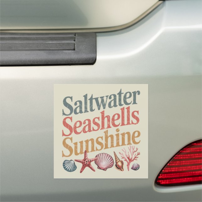 Saltwater Seashells Sunshine Summer Beach Vacation Car Magnet (In Situ)