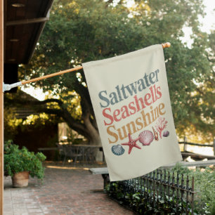 Saltwater Seashells Sunshine Summer Beach Vacation House Flag