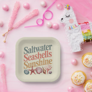 Saltwater Seashells Sunshine Summer Beach Vacation Paper Plates