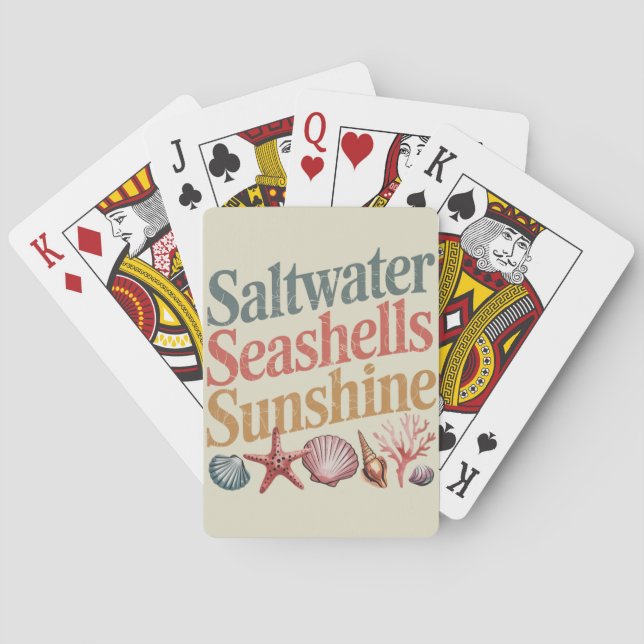 Saltwater Seashells Sunshine Summer Beach Vacation Poker Cards (Back)