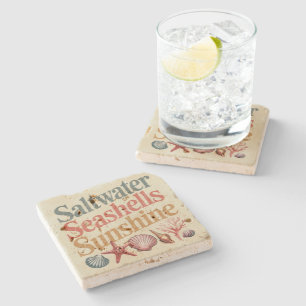 Saltwater Seashells Sunshine Summer Beach Vacation Stone Coaster