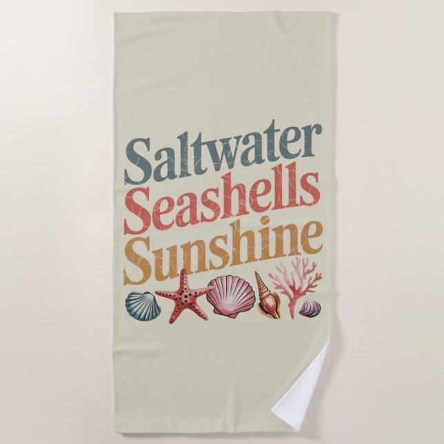 Saltwater Seashells Sunshine Summer Beach Vacation Towel (Front)