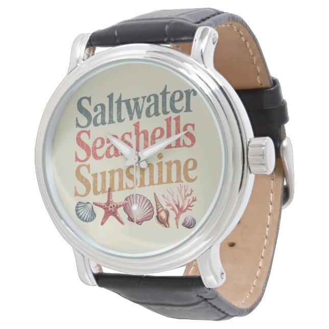 Saltwater Seashells Sunshine Summer Beach Vacation Watch (Angled)