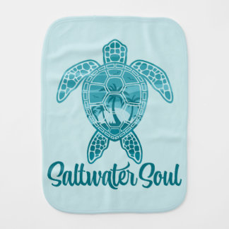 Saltwater Soul Tropical Sea Turtle with Palm Trees Baby Burp Cloth