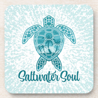 Saltwater Soul Tropical Sea Turtle with Palm Trees Beverage Coaster
