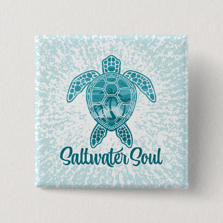 Saltwater Soul Tropical Sea Turtle with Palm Trees Button