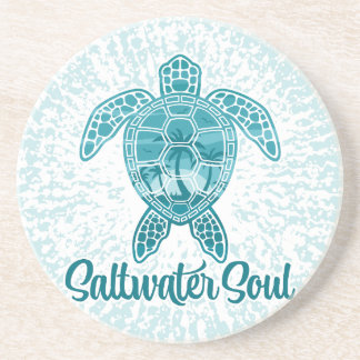 Saltwater Soul Tropical Sea Turtle with Palm Trees Coaster