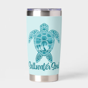 Saltwater Soul Tropical Sea Turtle with Palm Trees Insulated Tumbler