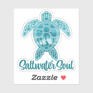 Saltwater Soul Tropical Sea Turtle with Palm Trees Sticker