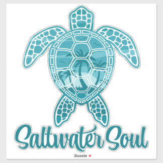 Saltwater Soul Tropical Sea Turtle with Palm Trees Sticker