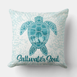 Saltwater Soul Tropical Sea Turtle with Palm Trees Throw Pillow