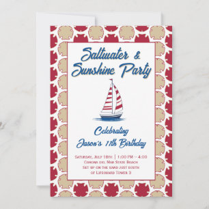 Saltwater & Sunshine Beach Sailing Red Party Invitation