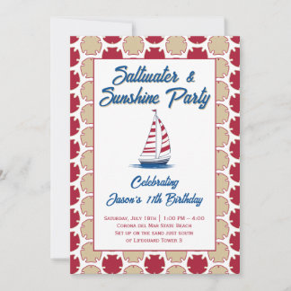 Saltwater & Sunshine Beach Sailing Red Party Invitation